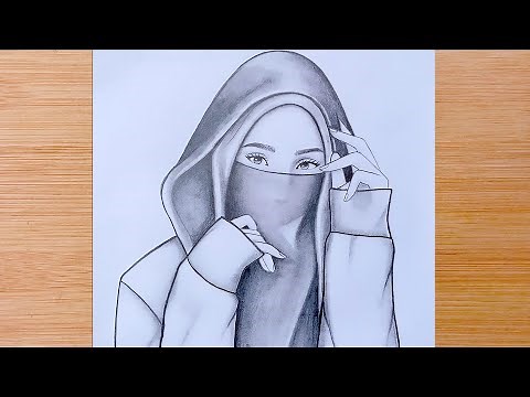 How to draw A girl Wearing hijab - step by step || Pencil Sketch for beginners, Muslim girl Drawing