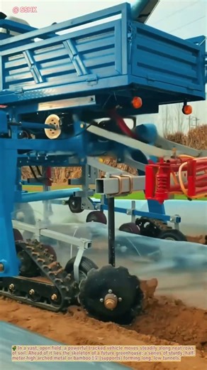 How a Tracked Mulch Laying Machine Covers a Greenhouse Frame! | Amazing Farm Tech