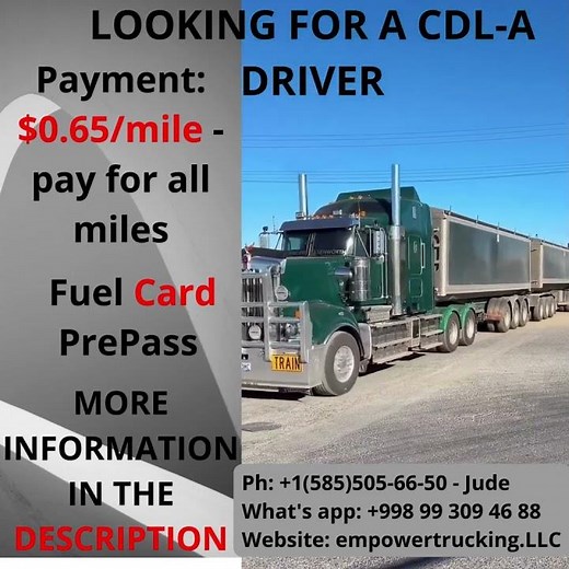 CDL-A Driver Wanted | $0.65 per Mile | All Miles Paid | Fuel Card & PrePass