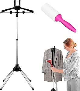 Steamer Stand Foldable Garment Steamer Clothes Rack Telescopic Garment Steamer Rack Standing Garment Hanger with Non Slip Mat Adjustable Clothes Steamer Holder for Home Steam Ironing (black)
