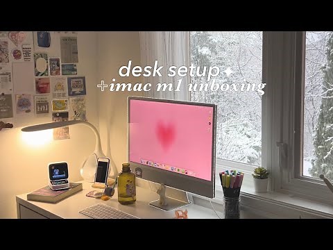 imac m1 unboxing + aesthetic desk setup 🍓🎧