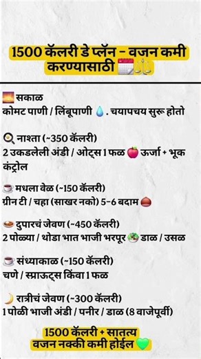 Weight Loss Sathi 1500 Calorie Diet Plan | Belly Fat Kami Karanyasathi Perfect Plan #bellyfat