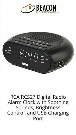 RCA RCS27 Digital Radio Alarm Clock with Soothing Sounds Brightness Control and USB Charging Port