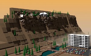 【建筑灾害模拟】地震导致山体滑坡掩埋城区（作者：EarthquakeSim）