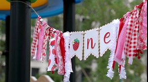 Strawberry One Highchair Banner 1st Birthday - Sweet Berry Girls First Birthday Party Decorations Supplies, Berry Sign Anniversary Party Banner, Party Photo Background Props