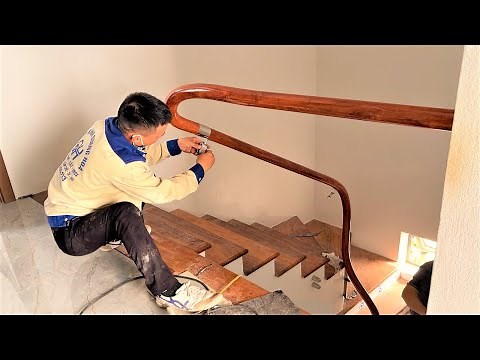 WoodWorker Install Wooden Stair Handrail In The New House || How Design & Build Wooden Stair Railing