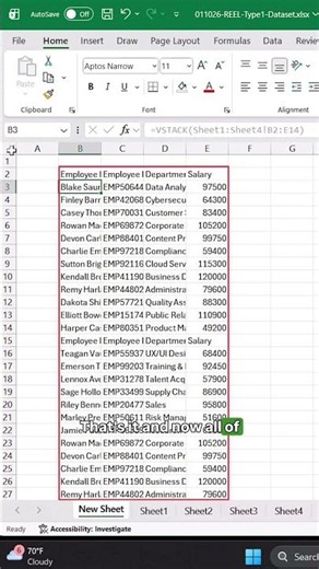 Combine multiple Excel sheets instantly using VSTACK ⚡