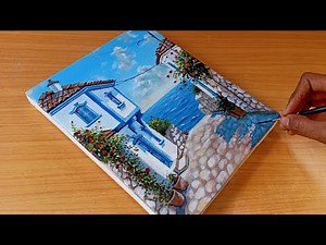 Easy way to paint a beautiful seaside view//Acrylic painting tutorial//Step by step