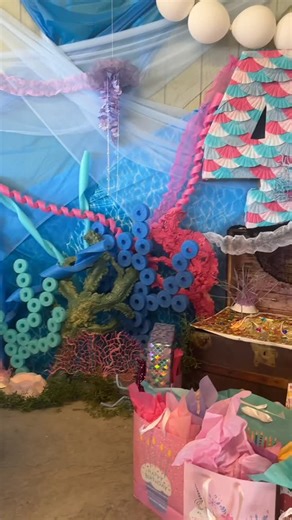 Michaela Marie on Instagram: "Tried making a coral reef out of spray foam and pool noodles and honestly? Kind of obsessed! This Mermaid Birthday Party has been so much fun to DIY! #diymom #birthdaytheme #underthesea #mermaids #birthdaydecorations"