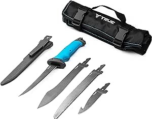TRUE Swift Edge Interchangeable Hunting & Fishing Knife with Four Replaceable Blades, Field Dressing & Fish Filleting Kit with Convenient Storage Roll Pouch