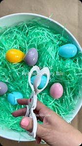 It’s sensory play. It’s fine motor work. It’s color identification, closing the midline, problem solving and so much more!! Follow @aplayfilledlife for more ways to learn and play! . . . Easter | sensory play | sensory bin | toddlers | fine motor activity | kids activities | play | A Play Filled Life