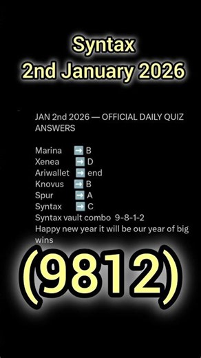 2nd January 2026 Syntax Vault Code. Quiz Answers for Xenea, Marine, Spur and Syntax.