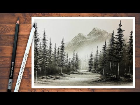 Realistic Forest Scenery Drawing | Charcoal Pencil Artwork