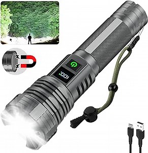 Rechargeable Flashlights High Lumens Flash Light, 200,000 High Lumens Bright Tactical Flashlight, 5 Modes IPX6 Waterproof, XHP90.8 Powerful LED Magnetic Flashlights for Camping Emergencies