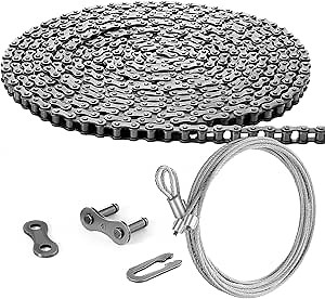 Tandefio #41 20 ft Roller Chain for Gate Openers with 2 Connecting Links and Cable Garage Door Opener Chain for Automatic Sliding Gate Extension Replacement Garage Hanger Door Karts