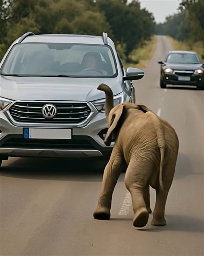 A shocking event shook drivers and pedestrians: a baby elephant, in uncontrollable agitation, rushed in front of vehicles on the highway, as if an invisible force was guiding it. What initially seemed like mere animal madness turned out to be a far more troubling sign. Traffic was abruptly interrupted by the sudden appearance of the elephant, who, flapping its ears and rising on its hind legs, blocked the road. The scene was breathtaking.😯 Car headlights turned on urgently, horns blared, and so