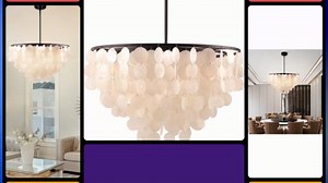 Capiz Shell Ceiling Light Fixtures, 3-Light Boho Flush Mount Ceiling Light for Living Room, Bedroom, Kitchen Island, Foyer, Entryway, Black