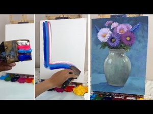 How to Paint Colorful Flowers in a Vase | Easy Acrylic Painting for Beginners #097