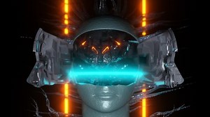 Humanoid face that reveals a alien hiding underneath it's skin