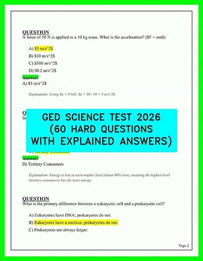 GED SCIENCE TEST 2026 60 HARD QUESTIONS WITH EXPLAINED ANSWERS