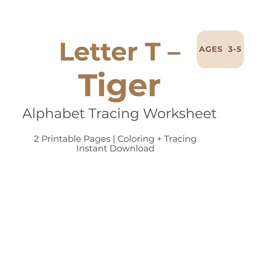 Letter T Tracing Worksheet, Tiger Printable, Alphabet Worksheet for Kids, Preschool Learning Activity, ABC Tracing, Homeschool PDF - Etsy
