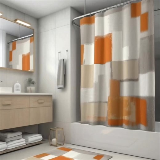 Geometric Orange and Grey Pattern Shower Curtain Feature: Modern geometric design with shades of orange and grey. Recommendation: 🧡🟠 For the modern design lover! The crisp geometric pattern and trendy color combo make this curtain a bold statement piece. Fresh, stylish, and perfect for your contemporary space. #GeometricStyle #modernvibes #showercurtain
