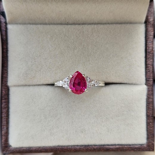 Pear Cut Ruby Halo Ring, 925 Solid Sterling Silver Promise Ring, Gift for Her - Etsy