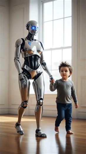A robot walking with child inside room #technology #homeautomation #smarthome #robodance #robotpet