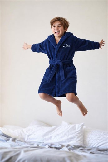 Hooded Kids Bathrobe Embroidered: Personalized Monogram Kids Terry Cloth Robe - Etsy