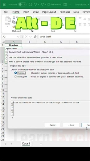 Split single cell data using text to column trick #excel #dataanalytics #dataanalysis #trend