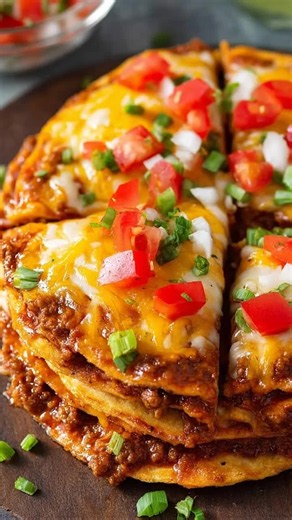 Layered Taco Pizza Pie — Easy Tortilla Taco Pizza Recipe