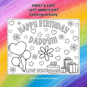 Happy Birthday Daddy Coloring Card: Printable Kids Activity for Dad's Special Day (digital Download) - Etsy