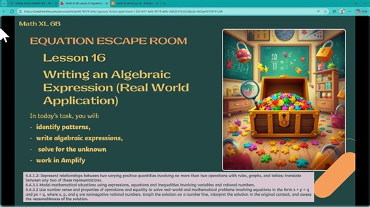 Math XL 6b Lesson 16 Equations Writing Algebraic Expressions (Amplify)