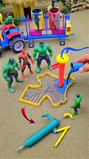 Mini hand pump water science project with concrete mixer | Cow farm diy tractor red concrete