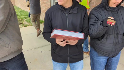 Follow a book from its old home to its new one! About 200 people gathered Saturday at the Republic branch of the Springfield-Greene County Library District, where many of them formed a human book chain. About 600 books were passed by hand from the current library to a new one, projected to open in early 2026. Read more later at the Springfield Daily Citizen. | Springfield Daily Citizen