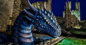 Giant one-tonne dragon lands inside Caernarfon Castle