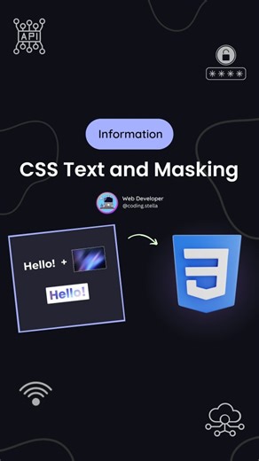 Stella • Coding • HTML • CSS • JAVASCRIPT on Instagram: "CSS Text Video Masking & Image Masking ☠️🙂‍↕️ The mask property in CSS is typically used to achieve masking effects 🫡 🧑‍💻 Basic Syntax - .element { background-image: url('image.jpg'); mask-image: url('mask-image.png'); mask-size: cover; } ❤️ Hit the heart icon and show your love to this video ❤️ | 📲 Comment down your thoughts and doubts ✍️ | 🌸 Share with your other frontend friends and spread the exciting tricks tips 🔥 • • • 🖇️ 𝗦�