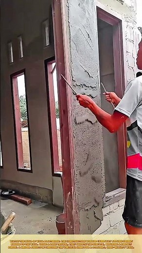 Wall Plastering: Construction worker apply cement, smooth the surface, and ensure vertical alignment