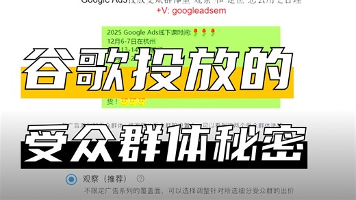 Google Ads投放受众群体里“观察”和“定位”怎么用更合理