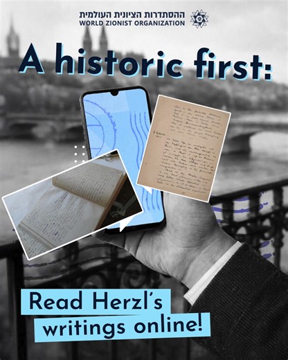 For the First Time in History: Herzl Online! 😮 Come turn the pages of history and explore the personal diaries of the Visionary of the State, Theodor (Binyamin Ze’ev) Herzl, in his own handwriting ✍️ Through this fascinating new website, established by the Central Zionist Archives, you can browse the original pages of his diaries and his book Altneuland exactly as they were written - unfiltered and first-hand. Cross-outs, revisions, and even spelling mistakes made during his work reveal Herzl’s