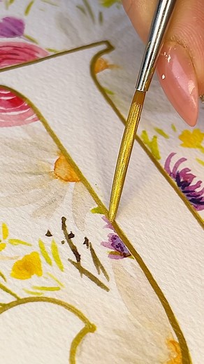 I hold my breath the whole time 🤣 unfortunately, the printer does not print out beautiful gold metallic ink so, this is how your monogram print will come from me. I use gold acrylic ink and my teeny tiny @princetonbrush script liner brush. 🤍 #handembellished #watercolorflowers #supportsmallartists #lineart | februaryrosedesigns