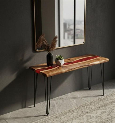 Red Epoxy Resin Console Table | Live Edge Wood, Rustic Industrial - Etsy