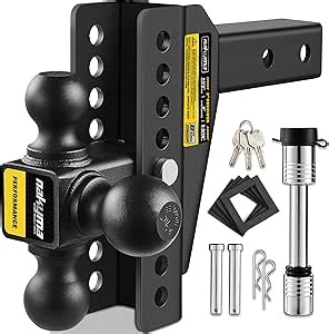 Adjustable Trailer Hitch, Drop Hitch Fits 2-Inch Receiver,Tow Hitches with 8-Inch Drop/Rise, 12,500 LBS GTW-Truck Trailer Hitch with Double Anti-Theft Locking Hitch Pins