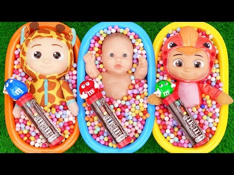 Full of 3 Rainbow BathTubs Candy with M&M's & Magic Slime Cutting Video
