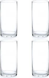 Enova Floral Set of 4 Clear Cylinder Glass Vase 4W x 8H Inches, Clear Flower Vases, Pillar Candle Hurricane Floating Candle Holder Vase, Glass Flower Vase for Wedding Centerpieces, Home Décor