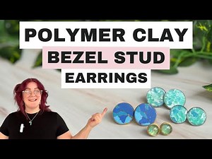 Polymer Clay Closed Bezel Stud Earrings using unbaked and baked clay + Glass Cabochon's!