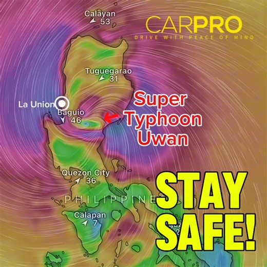 🚨 Super Typhoon Uwan Update 🚨 Our hearts and prayers go out to everyone affected by the super typhoon. 💛 Please stay alert, keep your loved ones close, and prioritize safety above all. CARPRO reminds everyone to stay indoors, charge essentials, move vehicles to higher ground if possible, and avoid unnecessary travel during the storm. Keep your emergency numbers ready and stay updated through trusted news sources. Let’s all get through this safely together! 🙏🌧️ #CarProCares #StaySafe #Typhoo