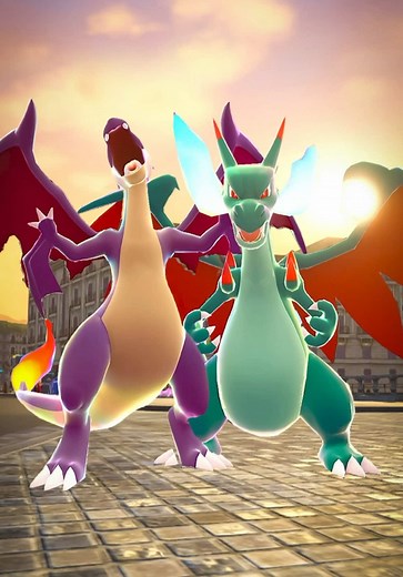 Shiny Charizard mega evolving into Mega Charizard X and Mega Charizard Y! Which is your favorite? / ¿Cuál es tu favorito? Tags: #fyp #charizard #pokemonleyendsza #megacharizard #pokemon