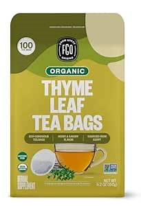 FGO Organic Thyme Leaf Tea, 100 Count, Eco-Conscious Tea Bags, Caffeine Free, Resealable Bag, Packaging May Vary (Pack of 1)