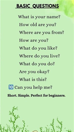 Basic English Questions for Beginners #englishvocabmastery #englishlanguage #englishgrammar #vocab